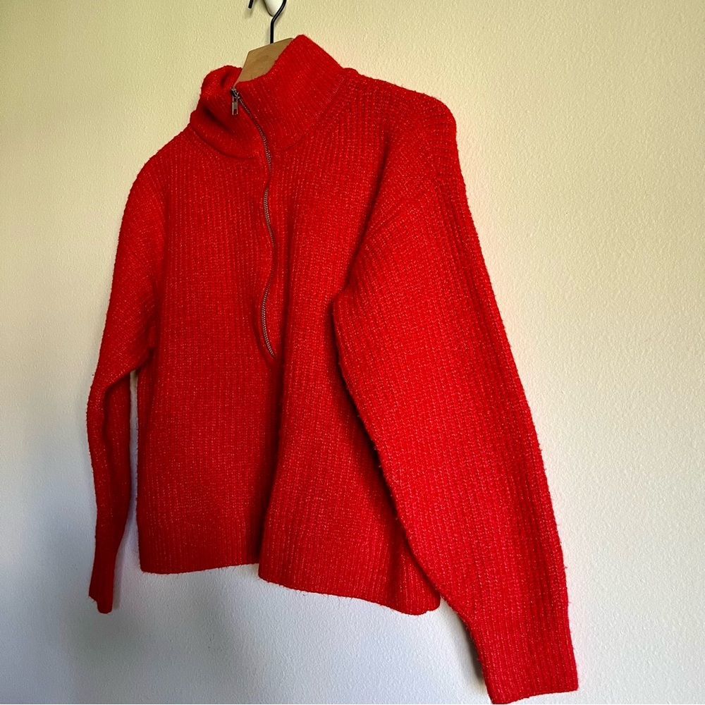 VINCE CAMUTO Half-zip Pullover Ribbed Knit Sweater Size Medium Red - Picture 3 of 13